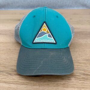 Patagonia Unisex Distressed Trucker Hat OS Blue Gray Patch Logo Outdoor Casual